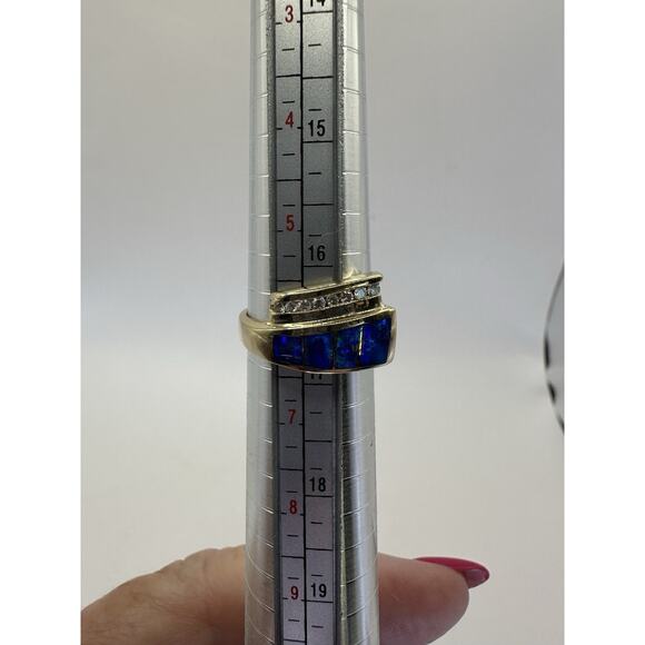 Vintage 14k Yellow Gold Australian Opal Diamond Ring Size 6 Signed T.D. - Picture 11 of 13